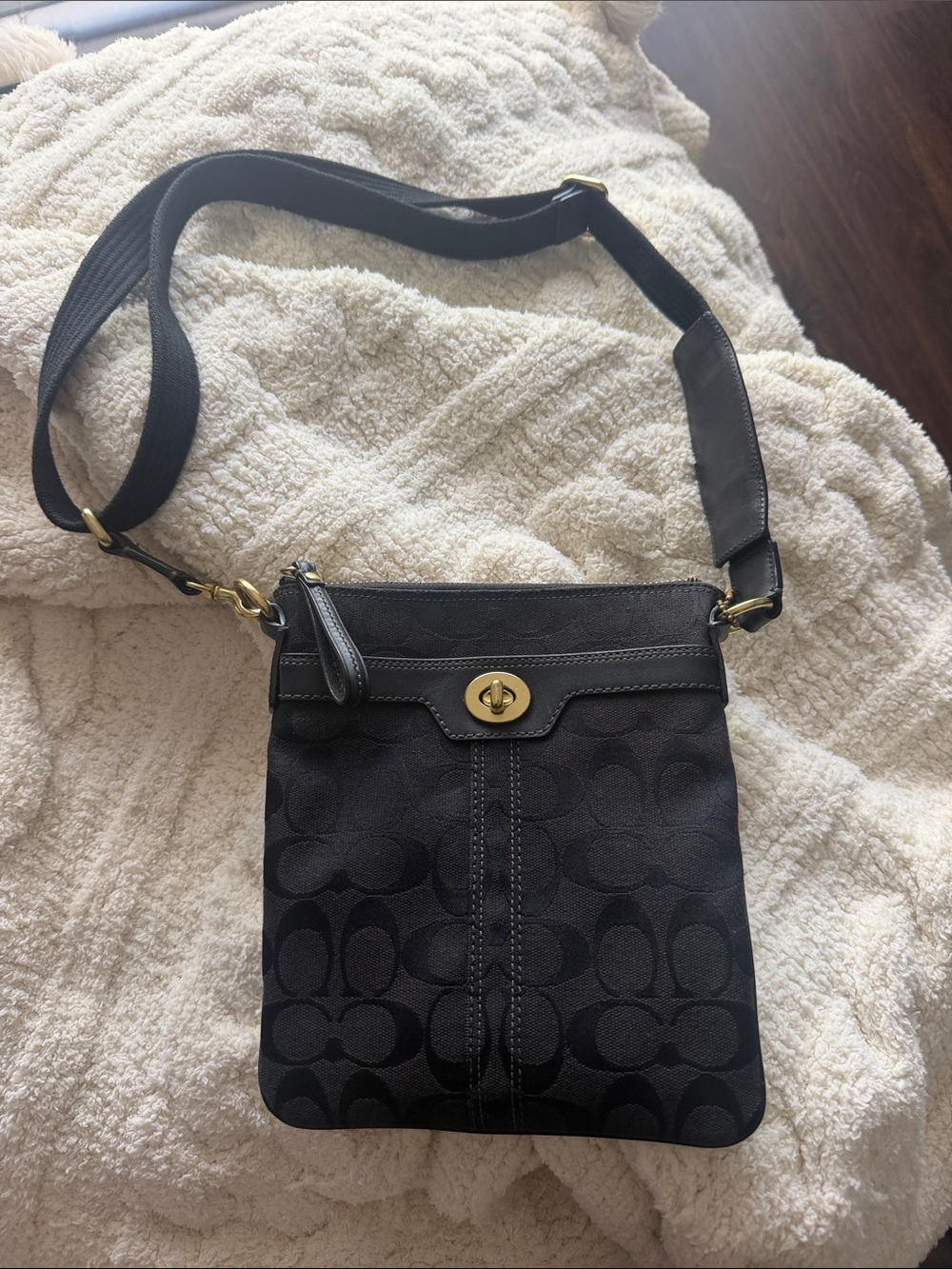 Coach Black Signature Crossbody with Gold Hardware and Adjustable Strap